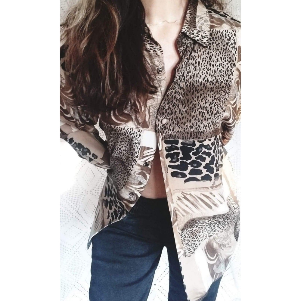 KARA Animal Print Silk Blouse
